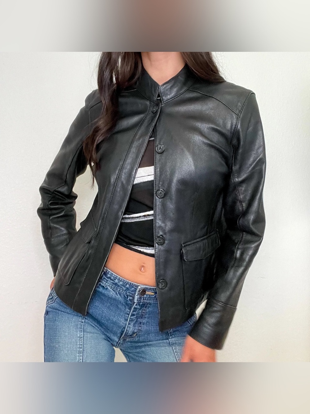 💯 Leather Button-Front Jacket - Picture 2 of 15